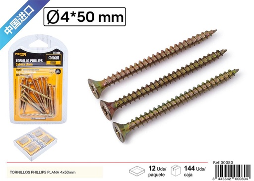 [00080] Tornillos Philips plana 4x50 mm - Accesorios de ferretería y tornillos