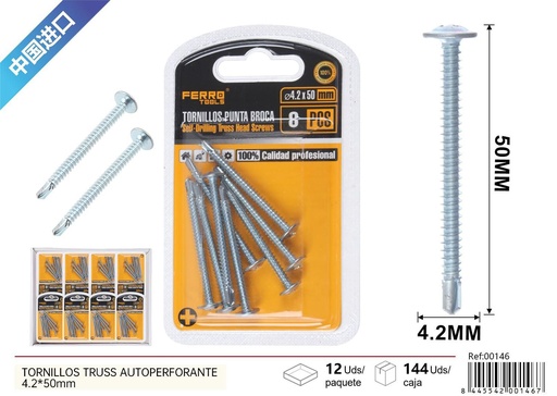 [00146] Tornillos truss autoperforante 4.2*50mm - Accesorios de ferretería