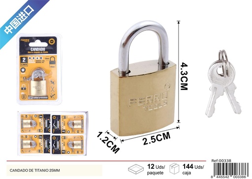 [00338] Candado de titanio 25 mm - Accesorios y herrajes de ferretería
