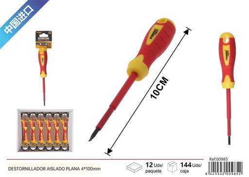 [00985] Destornillador aislado plano 4x100mm para trabajos eléctricos