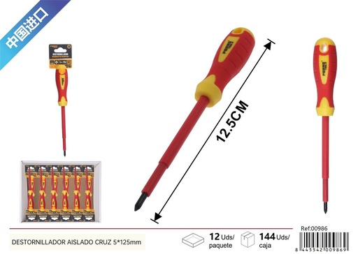 [00986] Destornillador aislado cruz 5x125mm para seguridad en trabajos eléctricos