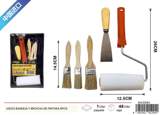 [01294] Juego de bandeja y brocha de pintura 6pcs para pintores