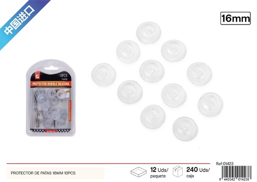 [01423] Protector de patas transparentes 16 mm 10 piezas - Accesorios de ferretería