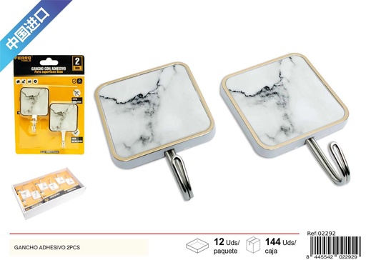 [02292] Gancho adhesivo de mármol cuadrado 2 piezas - Suministros para ferretería