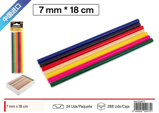 [02477] Barra de silicona color 0.7x18cm (7pcs) - Adhesivos para manualidades