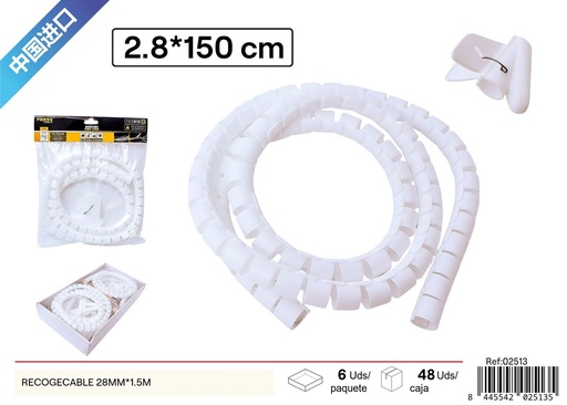 [02513] Recogecable 28mmx1.5m blanco para organización de cables