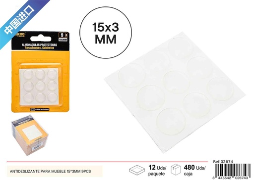 [02674] Protector antideslizante para muebles 15x3 mm 9 piezas - Accesorios de ferretería