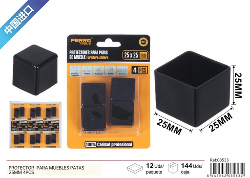 [03533] Protector para muebles patas de 25mm, 4 piezas - Accesorios de ferretería y protección de muebles