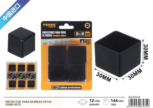 [03534] Protector para patas de muebles cuadrado 30mm - Ferretería y protección para muebles