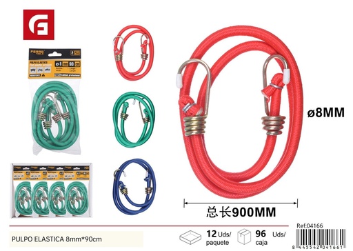 [04166] Pulpo elástica con ganchos grandes, 8mm x 90cm, 2 piezas - Accesorios de coche y amarre