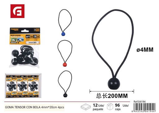 [04194] Goma tensor con bola 4mm x 20 cm - Accesorios de coche