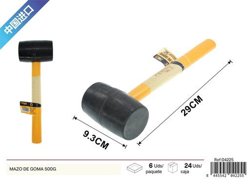 [04225] Mazo de goma con mango de madera, 500g - Herramientas de ferretería y martillos