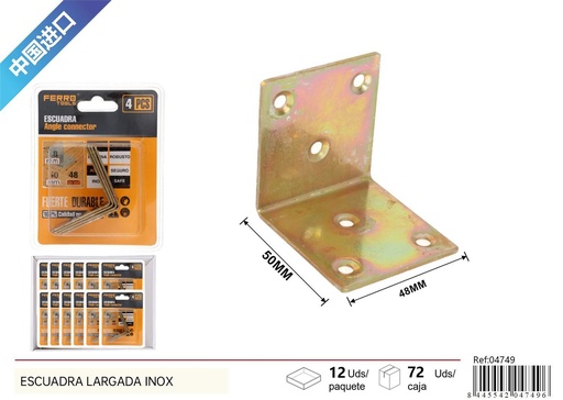 [04749] Escuadra cuadrada 1.8mm 50x50x48mm 4pcs para bricolaje y construcción