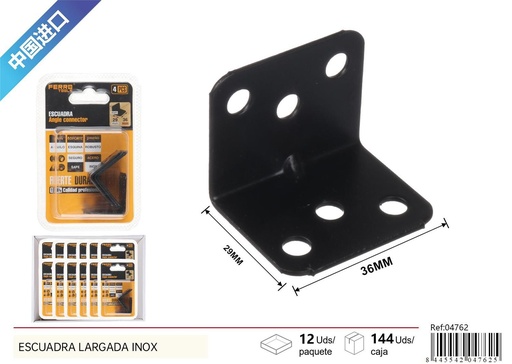 [04762] Escuadra cuadrada negra 1.4mm 29x29x36mm 4pcs para bricolaje y construcción