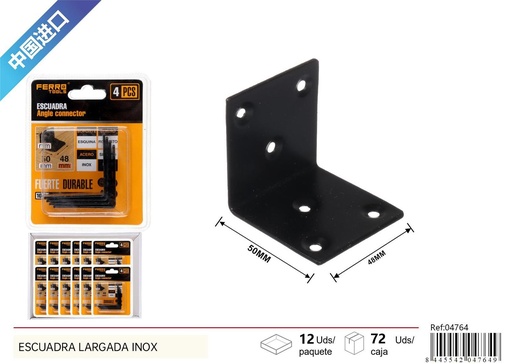 [04764] Escuadra cuadrada negra 2.0mm 50x50x48mm 4pcs para soporte estructural