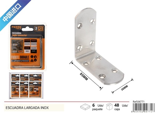 [04771] Escuadra redonda de acero inoxidable 2.7 mm 85 x 85 x 38 mm 2 piezas - Accesorios de ferretería y soporte