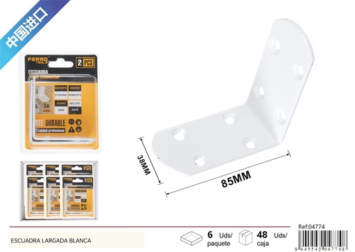 [04774] Escuadra redonda blanca 3.0mm 85*85*38mm 2pcs - Ferretería 