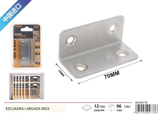 [04778] Escuadra largada inox 2.0mm 60x25x25mm 4pcs para soporte estructural