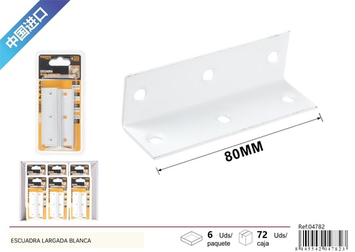 [04782] Escuadra alargada blanca 2.0mm 80x25x25mm 4pcs - Accesorios de ferretería
