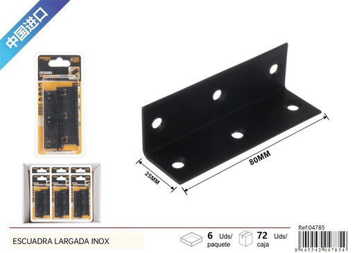 [04785] Escuadra largada negra 2.0mm 80x25x25mm 4 piezas para soporte