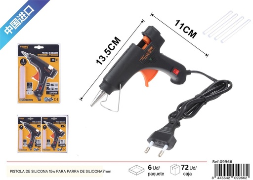 [09966] Pistola de silicona negra 15 w para barra de 7 mm - Manualidades y adhesivos