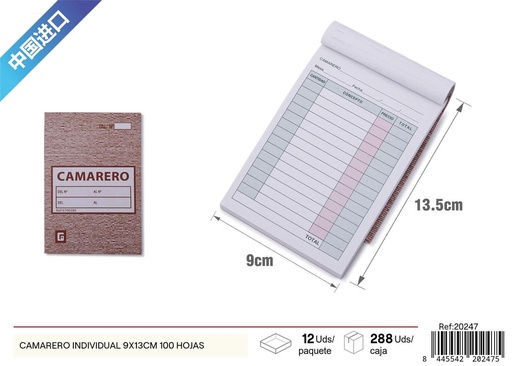 [20247] Camarero duplicado 9x13 cm 50 hojas - Artículos de oficina