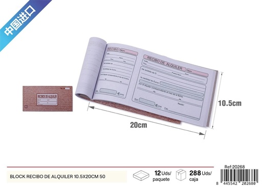 [20268] Block de recibo de alquiler (50) 10.5x20cm - Material de oficina