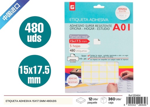 [20464] Etiquetas adhesivas blancas 15x17.5mm (480pcs) - Material de oficina