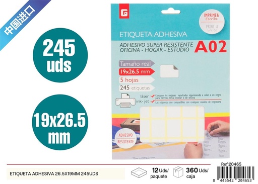 [20465] Etiquetas adhesivas blancas 26.5x19mm (245pcs) - Material de oficina