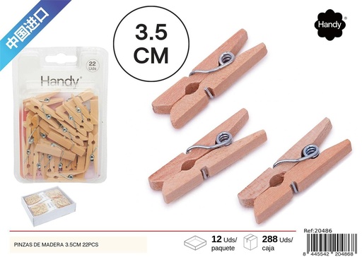 [20486] Pinzas de madera 3.5cm 22pcs para sujetar papeles y manualidades