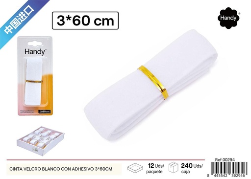 [30294] Cinta velcro blanco con adhesivo 3x60cm para manualidades