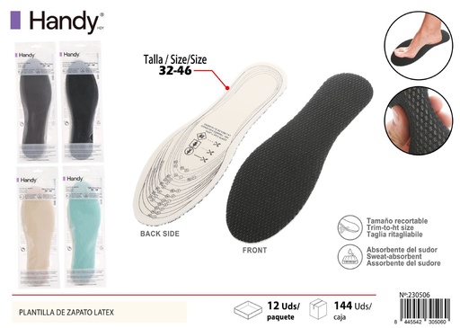 [30506] Plantilla de zapato de látex con malla sandwich 32-46 - Confort y accesorios para calzado