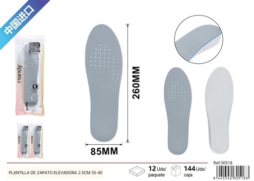 [30518] Plantilla de zapato elevadora de EVA 2.5 cm para tallas 35-40 - Plantillas cómodas