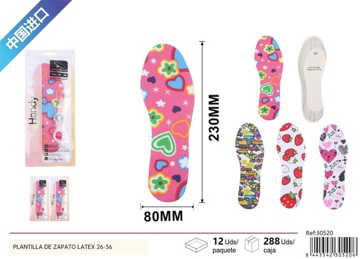 [30520] Plantilla de zapato infantil de látex talla 26-36 para comodidad