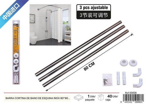 [50006] Brazo de cortina de baño de esquina de acero inoxidable 80x80 cm - Accesorios de baño