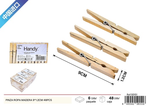 [50151] Pinza ropa madera 9*1.2cm 48pcs para colgar ropa