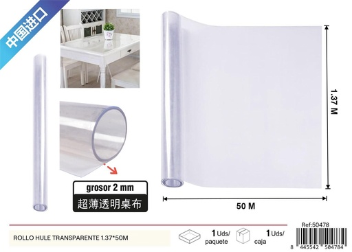 [50478] Rollo de hule transparente de 0.20 mm de grosor 1.37*50 m - Manteles y decoración de mesa