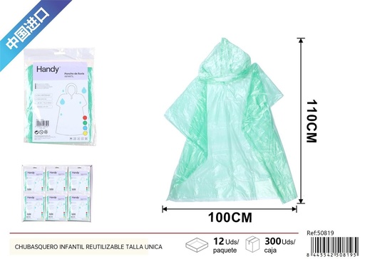 [50819] Chubasquero infantil reutilizable talla única para lluvia