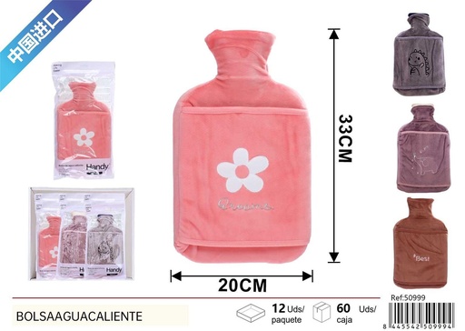 [50999] Bolsa de agua caliente bordada con guantes 45% goma