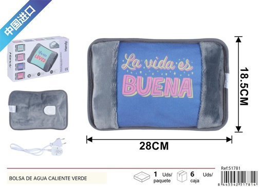 [51781] Bolsa de agua caliente eléctrica gris con impresión, para relajación