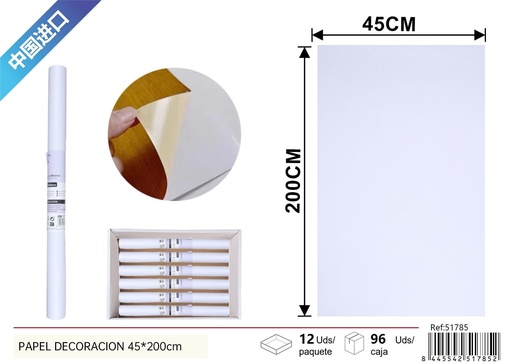 [251785] Papel de decoración brillante blanco 45x200 cm - Decoración de interiores