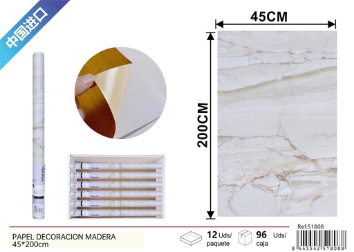 [251808] Papel de decoración imitación mármol 45x200 cm - Decoración de interiores