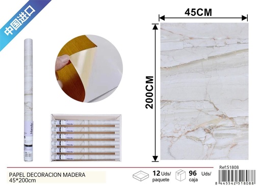 [51808] Papel decorativo con diseño de piedra 45x200cm para revestimiento de paredes