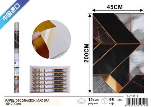 [51811] Papel decorativo imitación piedra 45x200cm para paredes