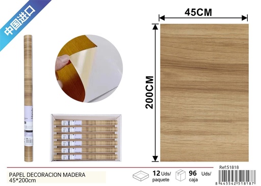 [251818] Papel de decoración imitación madera 45x200 cm - Decoración de interiores