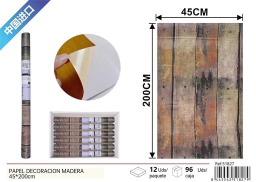 [51827] Papel decorativo imitación madera 45x200cm para paredes