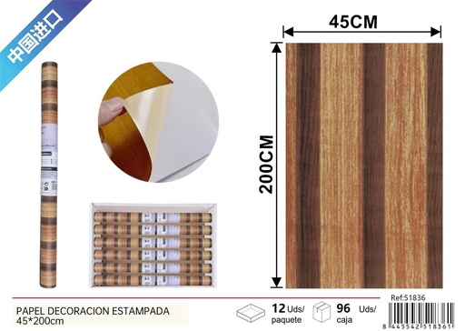 [51836] Papel decorativo de madera 45*200 cm - Papel tapiz autoadhesivo y decoración de paredes
