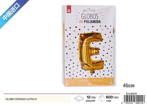[260015] Globo de aluminio dorado letra E - Decoración para fiestas