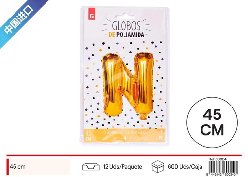 [260024] Globo de aluminio dorado letra N - Decoración para fiestas