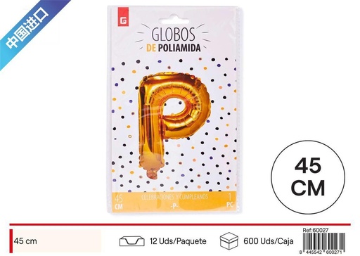 [260027] Globo de aluminio dorado letra P - Decoración para fiestas